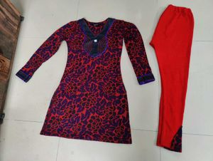 Floral Kurta with Red Leggings