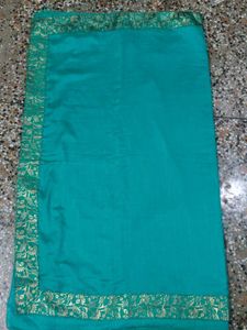 Teel Green &amp; Gold Border Saree With Blouse Piece
