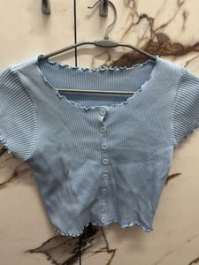 Cute Light Blue Ribbed Top