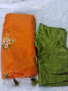 Orange Embroidered Saree & Blouse