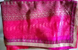 Pink &amp; Gray Printed Saree