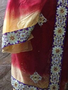Elegant Red &amp; Gold Embroidered Saree