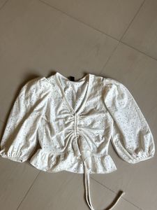 White Eyelet Cinched Blouse