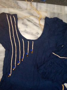 Blue Frock With Dhoti Style Bottom