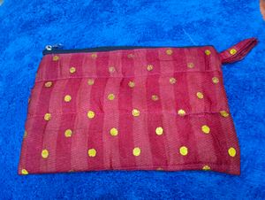 Handmade Maroon Polka Dot Pouches