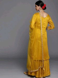 Embroidered Mustard Silk Blend Kurta Set