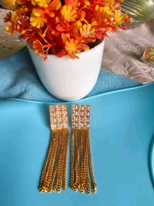 Stone Studded With Tassel Earrings