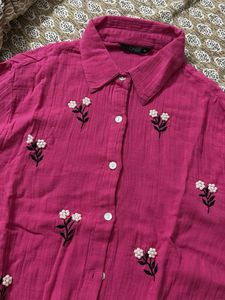 Pink Floral Embroidered Shirt