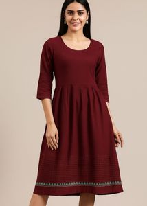 Elegant Maroon Cotton Kurti with Embroidered Hem