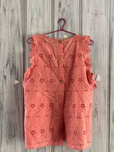 Zara dusty rose eyelet top button back open