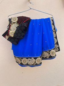 Elegant Blue Saree with Embroidery