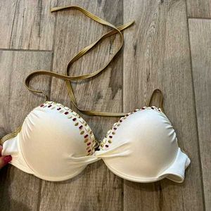 Victoria&#39;s Secret White Embellished Bikini Top