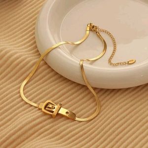 Gold Herringbone Belt Buckle Necklace