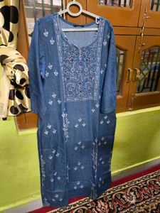 Embroidered Denim Kurta