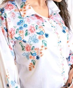 🤍 Floral Print Button-Down Shirt✨