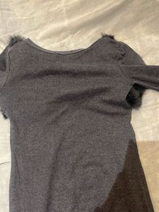 Gray Dress with Fur Detail