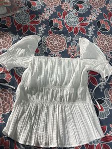White pleated Top With Smoking