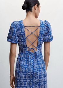 Mango Blue Embroidered Dress