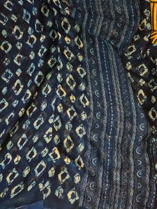 Blue Printed Saree With Satin Design