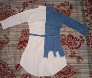 Denim &amp; White Color Block Shirt Dress