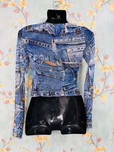 Women Denim Print Top