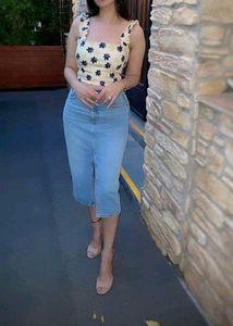zara floral Crop Top &amp; Denim Skirt
