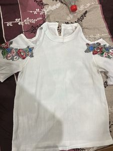 Floral Embroidered Cold Shoulder Top