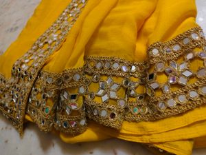 Yellow Mirror Work Saree