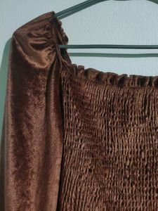 Brown Velvet Smocked Top