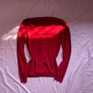 Red Button-Down Cardigan.