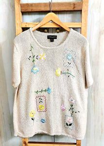 Beige Embroidery Work Pullover Size-46
