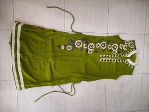 Mehendi Designer Collar Kurti With Heavy Neck Work
