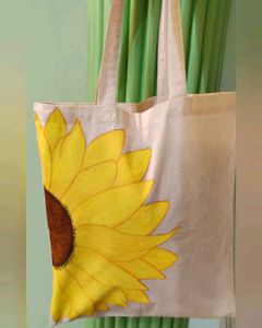 Hand painted sunflower tote bag