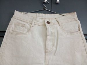 Wide Leg Beige Denim Jeans