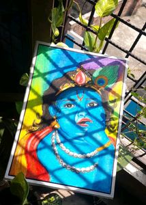 Beautiful Handmade Painting Of Lord Krishna For Homedecor (Laminated Artwork)