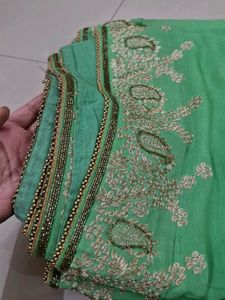 Green Pittan Work Saree With Blouse