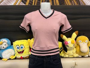 Mauve Varsity-Inspired Ribbed Knit Top
