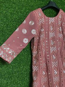 Mirror Work Pink Embroidered Kurta Set