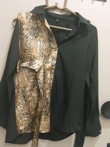 Party Wear Animal Print Black Shirt