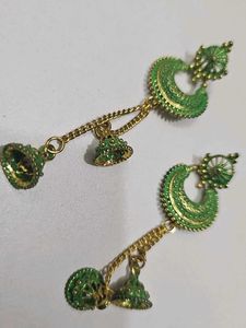 Green Jhumka Earrings