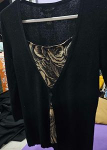 Black Cardigan with Floral Detail