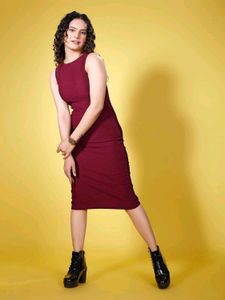 Burgundy Bodycon Midi Dress