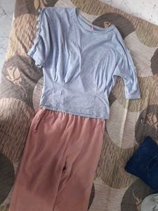 Pink Casual Pants With Crop Top