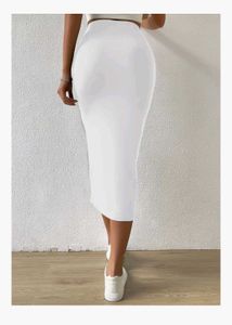 White Ruched Slit Skirt