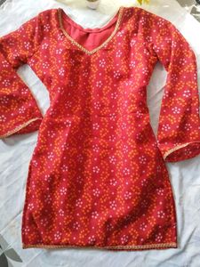 Red Bandhani Print Kurta