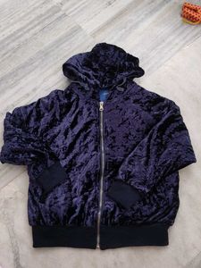 Navy Blue Velvet Hoodie