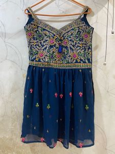 Blue Sleeveless 3 Piece Gharara Set