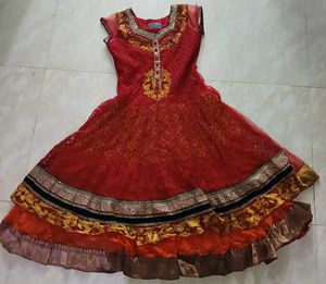 Red & Gold Anarkali Dress