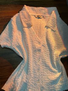 White Textured Crop Top Shirt