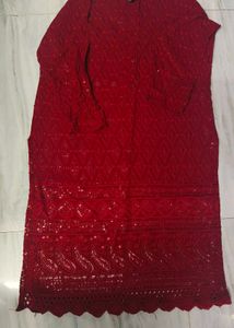 Maroon Embroidered Kurta